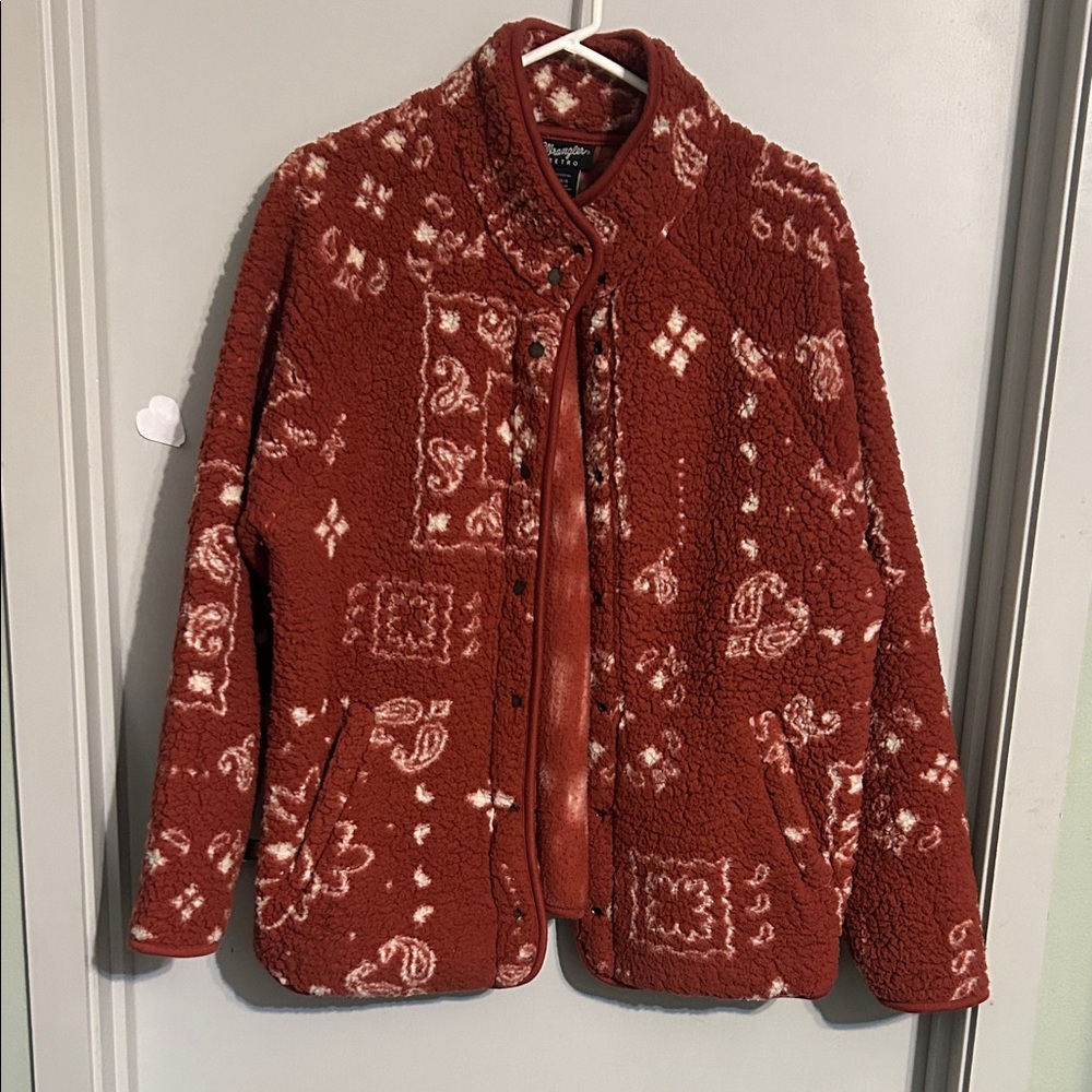Wrangler Red Bandana Print Sherpa Jacket